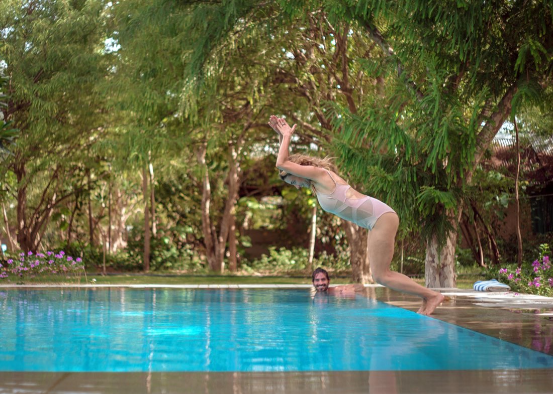 Joyful moment at the pool