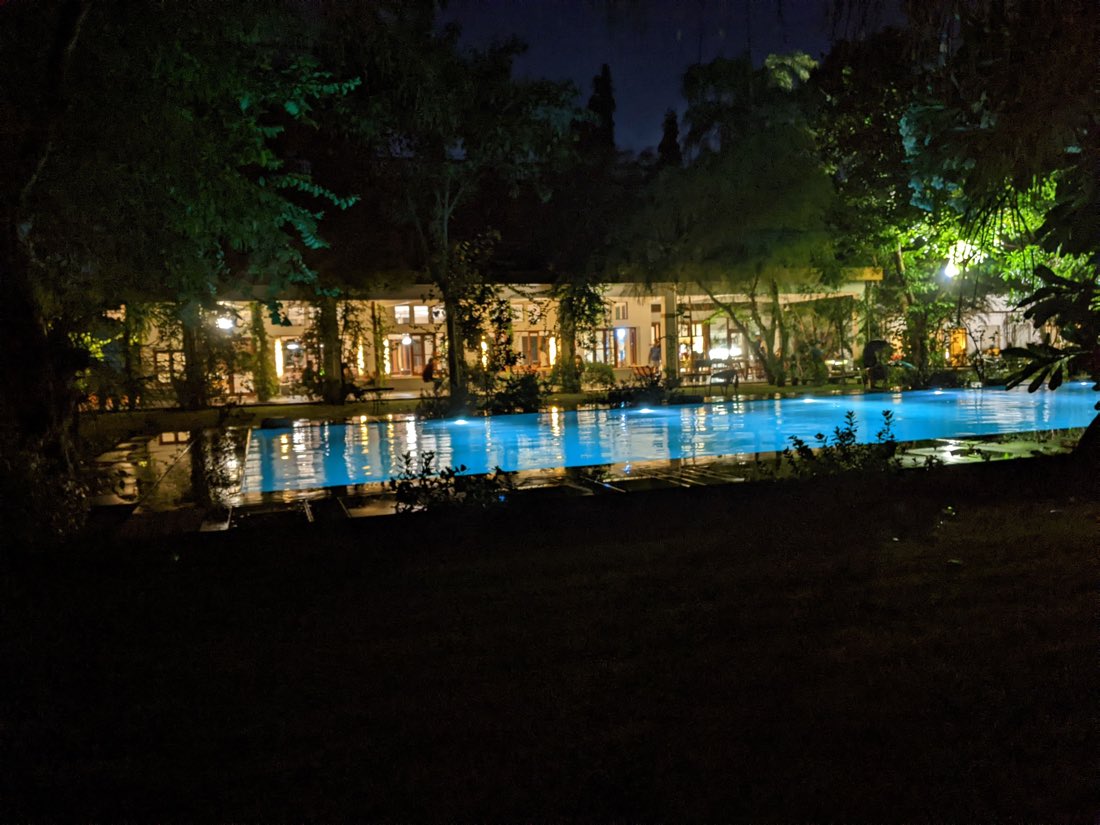 Pool at night — still and atmospheric